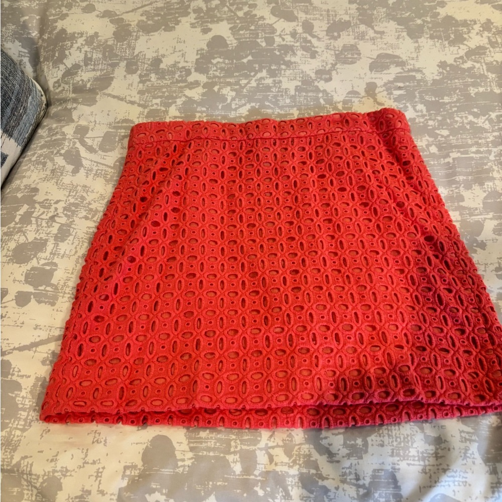 J. Crew Factory Red Eyelet Mini Skirt